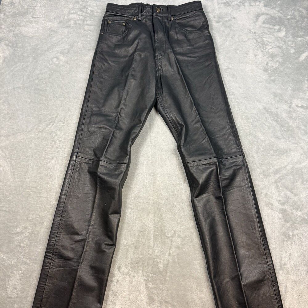 Guide Gear Mens Size 30 Black Leather Pants Motorcycle Biker Riding Jeans Style